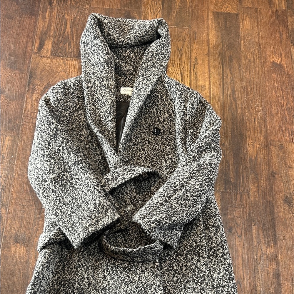 Calvin Klein Black and White Pea Coat